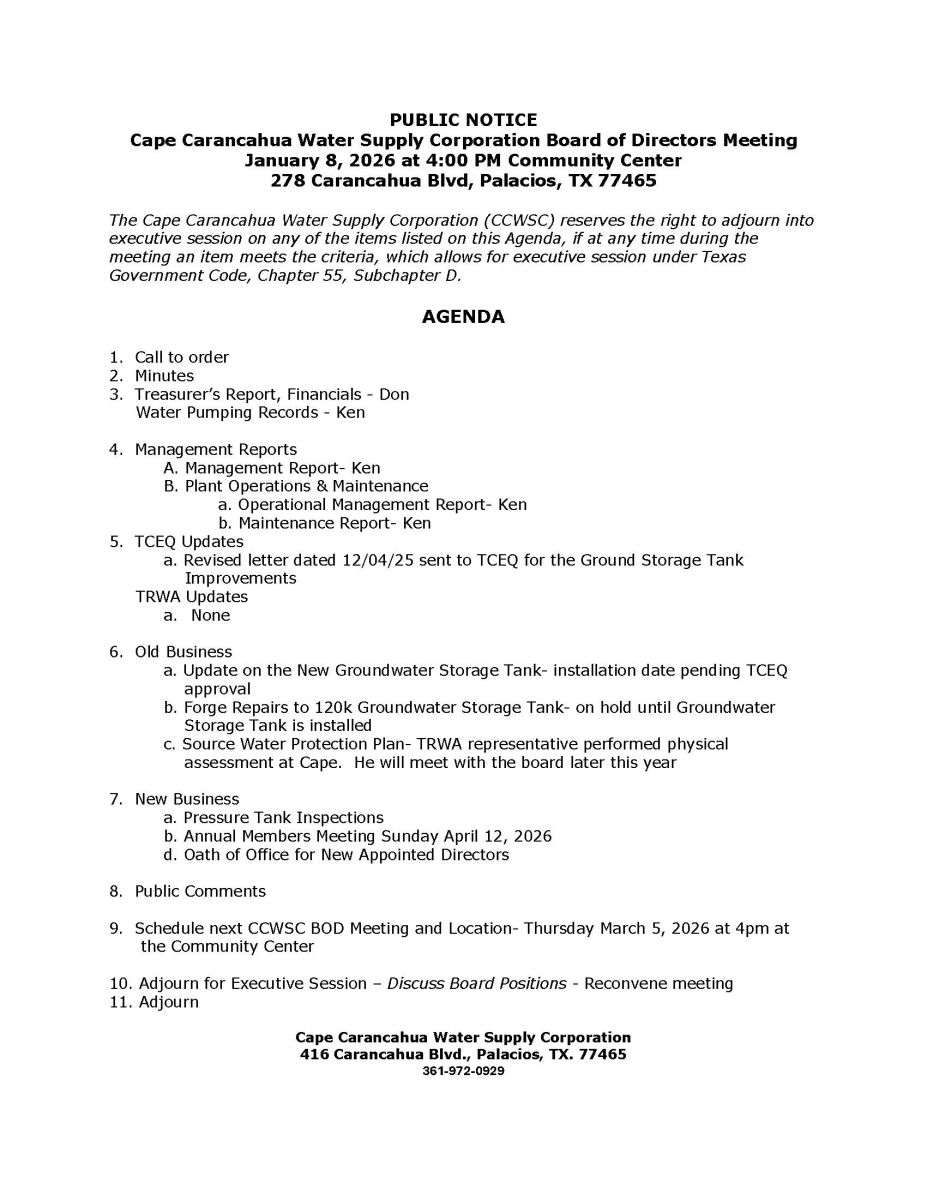 BOD Meeting  Agenda 1/08/26