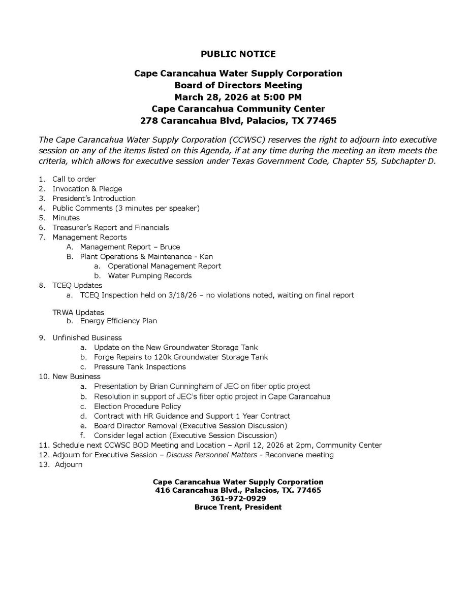 BOD Meeting Agenda 3/28/26