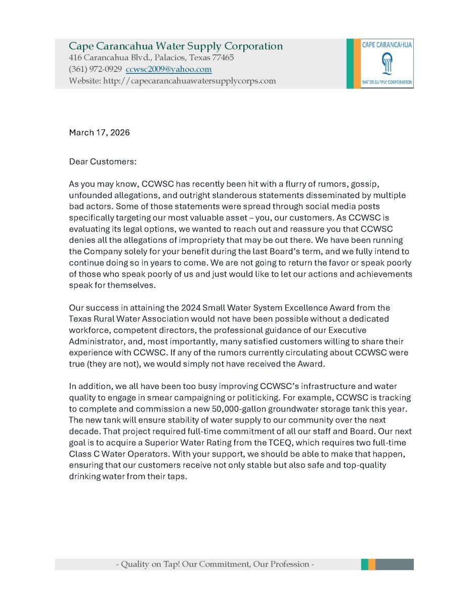 Letter to Our Customers page 1