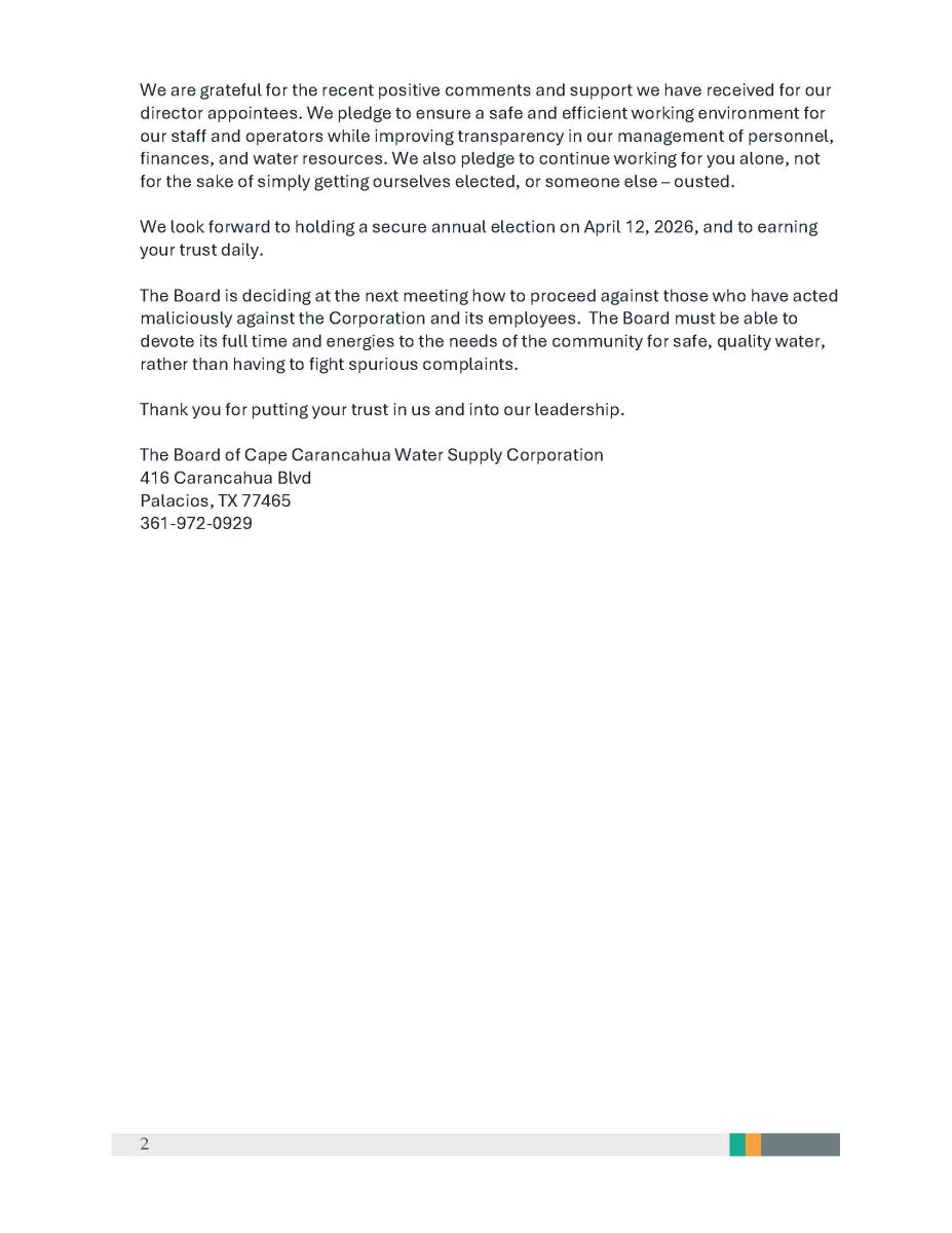 Letter to Our Customers page 2